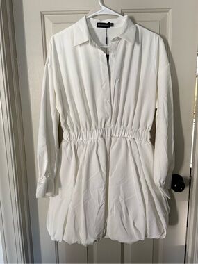 PrettyLittleThing White Mini Shirt Dress with Elastic Waist